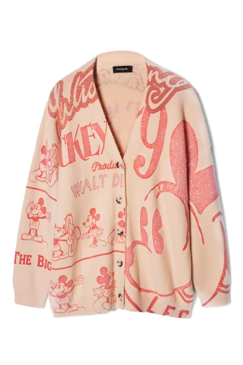 Mickey Mouse V-Neck Cardigan, Alternate, color, BEIGE/ RED