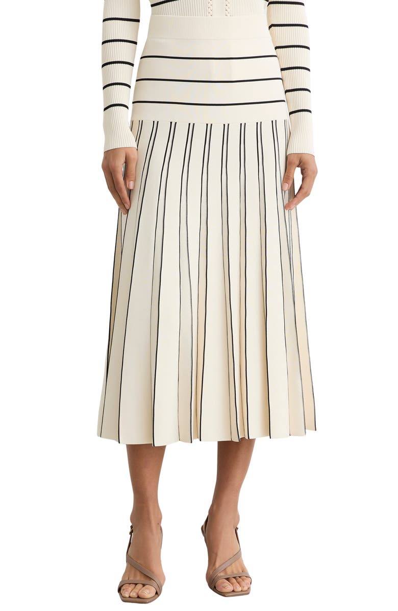 Reiss Alice Pleate Midi Skirt, Main, color, Ivory/ Black