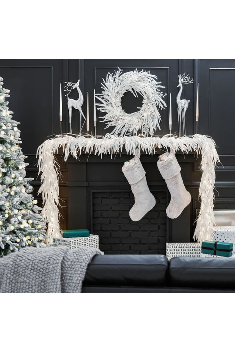 All Aglow - Pre-Lit White Norfolk Pine Christmas Mantel Garland Winter Table Runner, Alternate, color, White