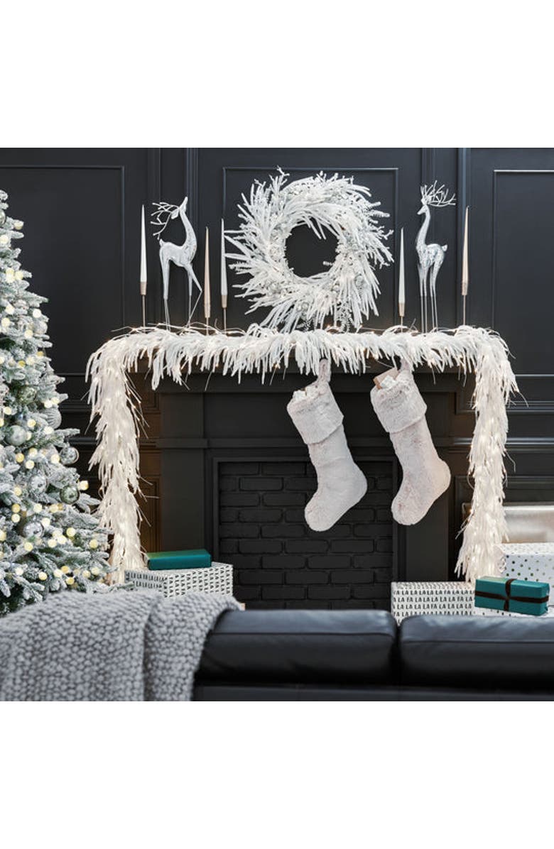 Darby Creek Trading All Aglow - Pre-Lit White Norfolk Pine Christmas Mantel Garland Winter Table Runner, Alternate, color, White