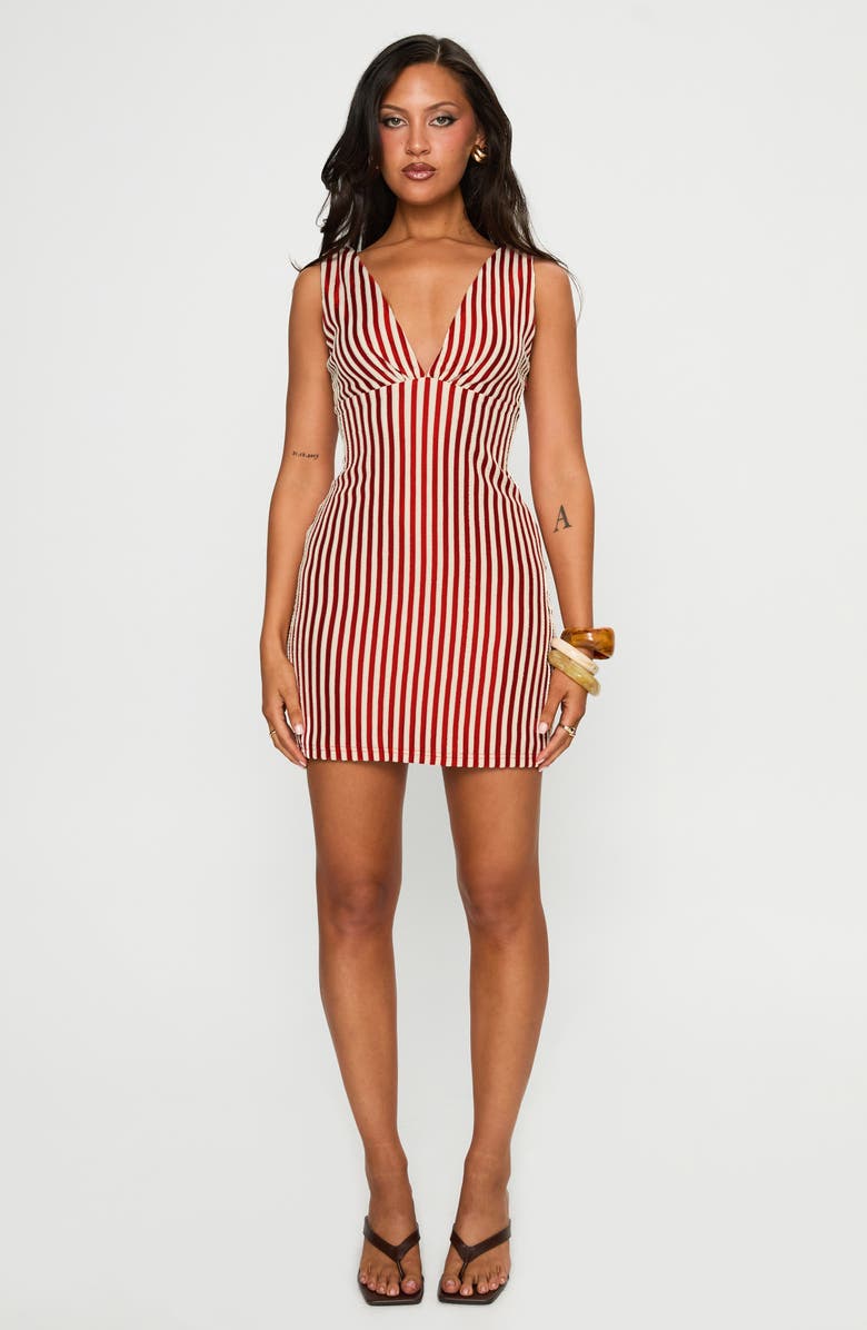 Princess Polly Daphney Stripe Minidress, Alternate, color, Red / Cream