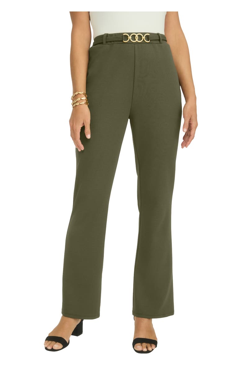 Jessica London Knit Crepe Bootcut Pant, Main, color, Dark Olive Green
