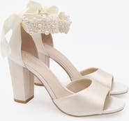 Kailee P Sasha Satin Block Heel Wedding Sandals with Perla Ankle Strap