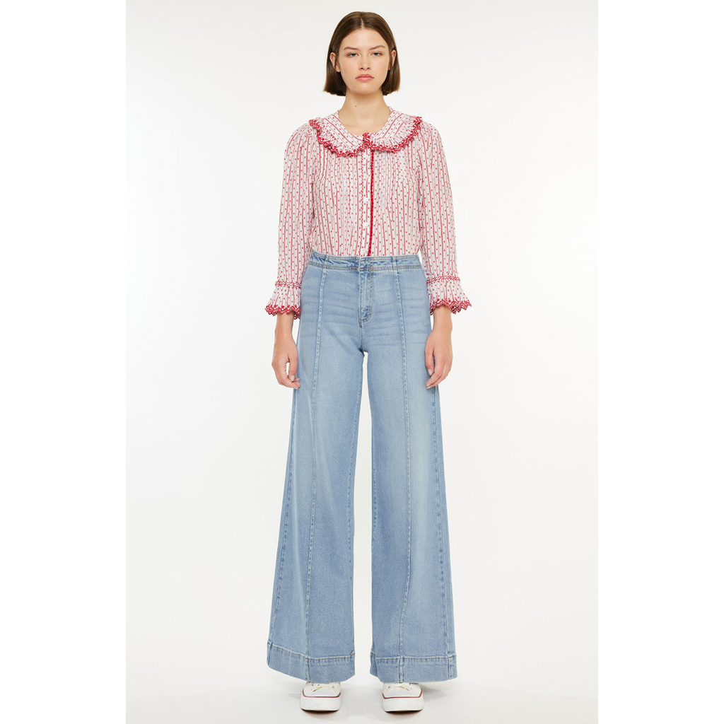 Kancan Deena High Rise Wide Leg Jeans In Blue