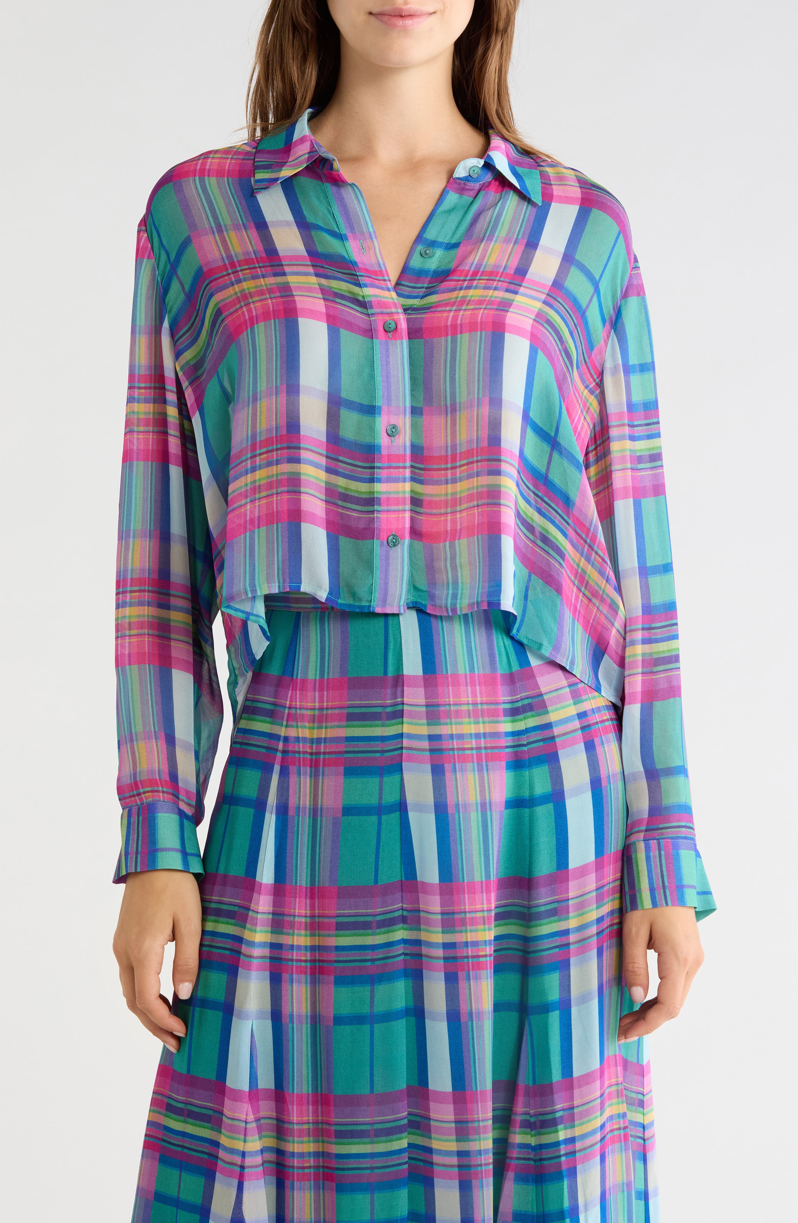 Cosette Plaid Cropped High-Low Shirt