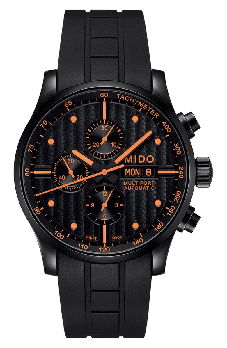 MIDO Multifort Chronograph Rubber Strap Watch, 44mm, Alternate, color,