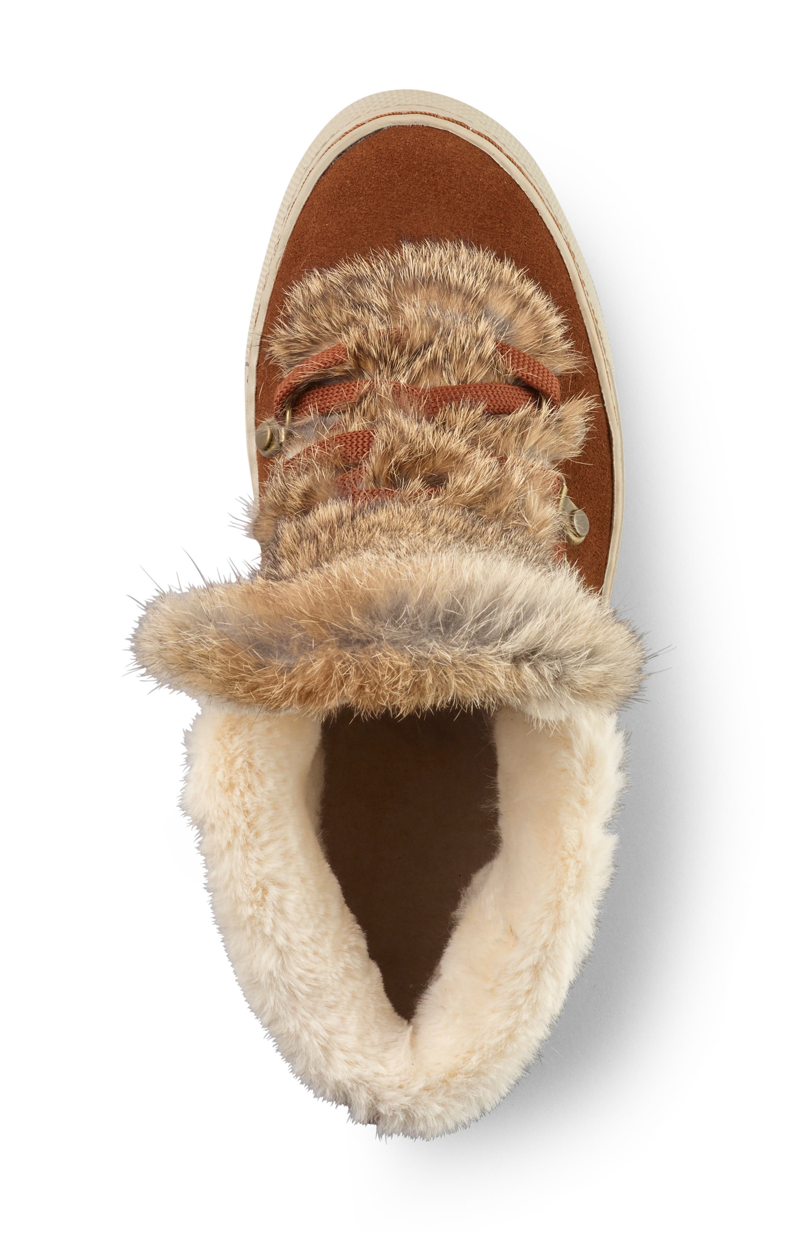 Dani High Top Sneaker with Genuine Rabbit Fur Trim, Alternate, color, CHESTNUT SUEDE