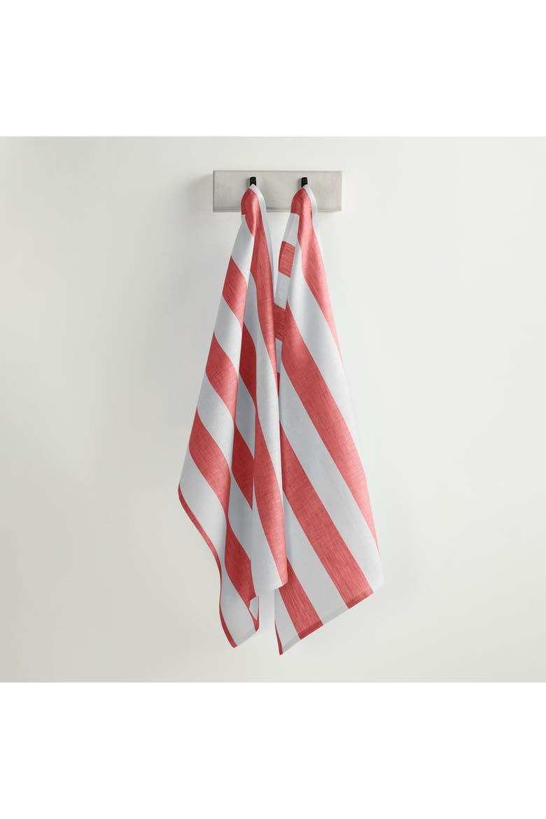 Linen Kitchen Towels Set of 2, 17 x 26" - Cabana Stripe, Main, color, Red and White
