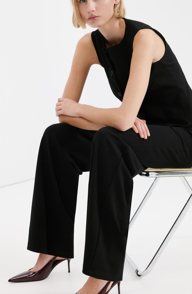 MANGO Elastic Waist Straight Leg Suit Pants, Alternate, color, Black