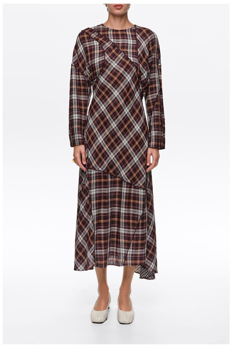 Checked Patchwork Batwing Dress, Main, color, BURGUNDY
