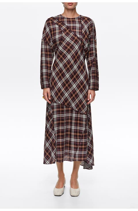 Checked Patchwork Batwing Dress
