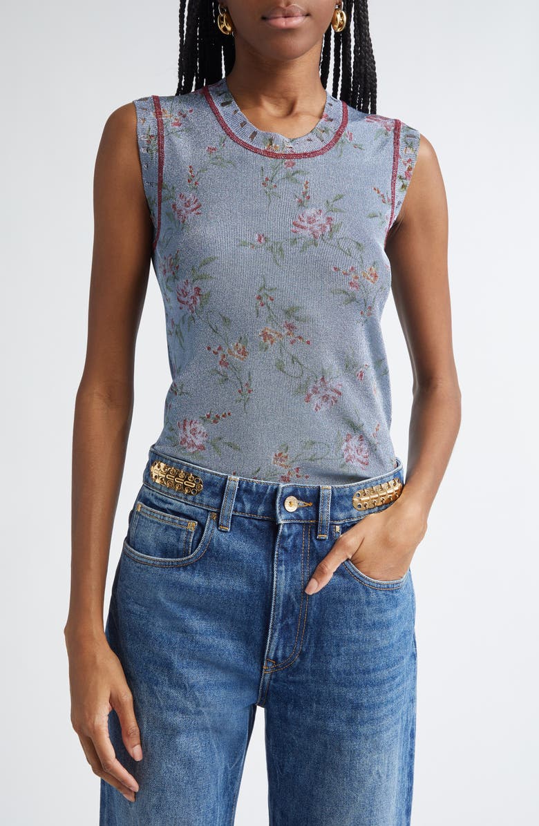 Rabanne Metallic Floral Shell, Main, color, 