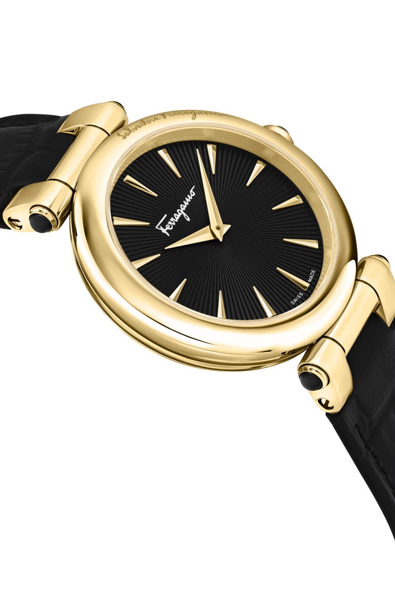 FERRAGAMO Idillio Croc-Embossed Leather Strap Watch, 36mm, Alternate, color, Gold