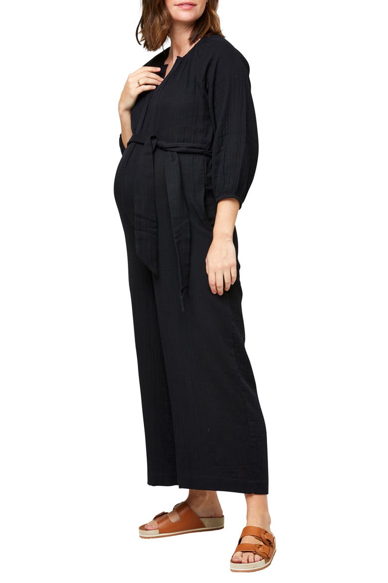 Alma Maternity/Nursing Jumpsuit, Alternate, color, BLACK