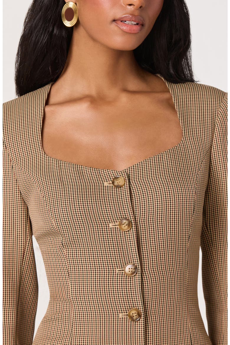 Houndstooth Long Sleeve Button-Up Minidress, Alternate, color, TAN HOUNDSTOOTH