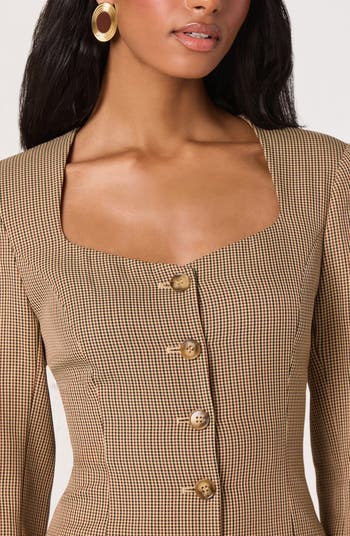 Houndstooth Long Sleeve Button-Up Minidress