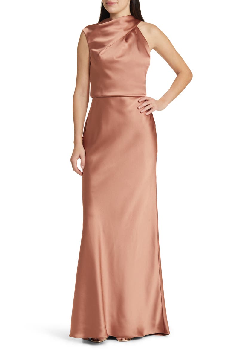 Asymmetric Neck Satin Gown, Main, color, SIENNA