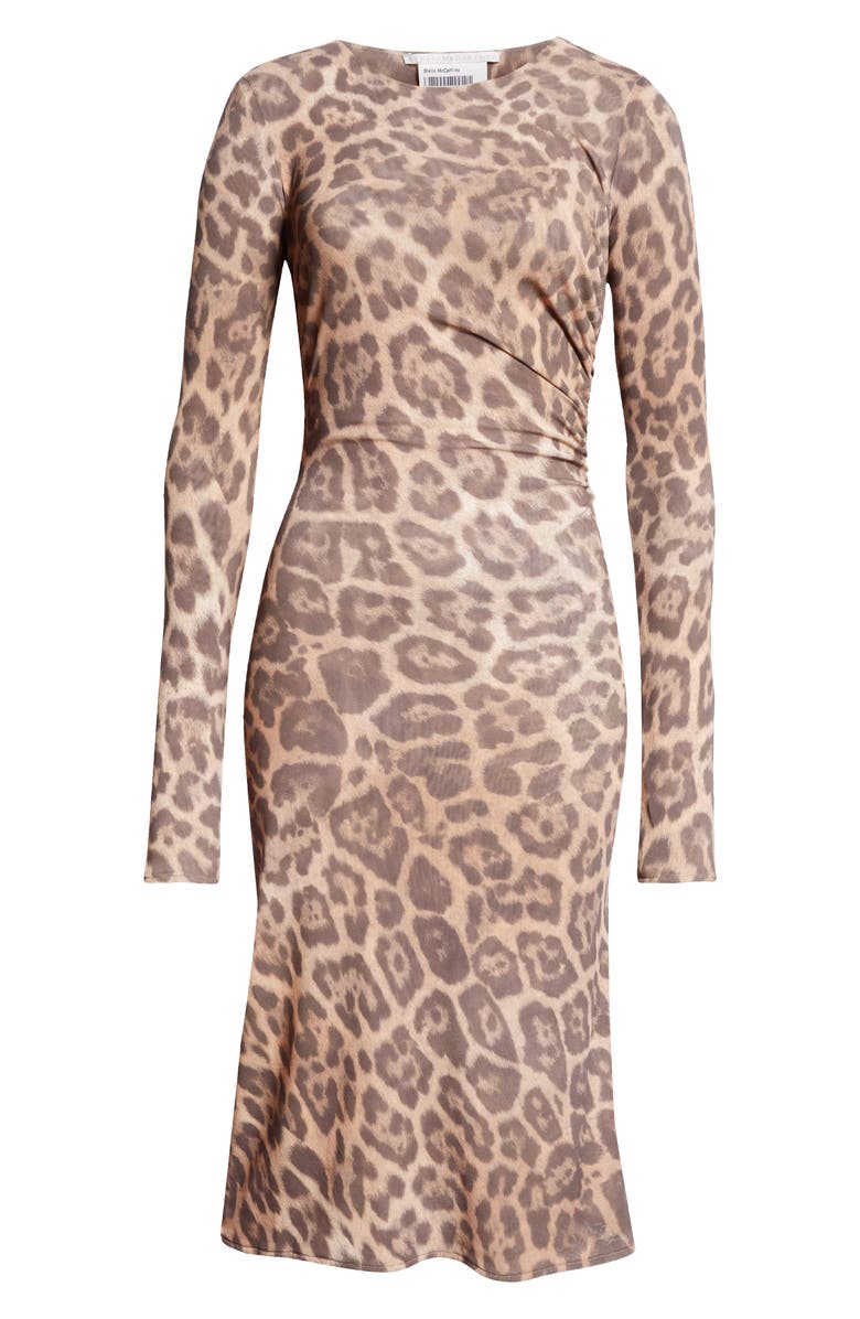 Stella McCartney Leopard Print Long Sleeve Mesh Dress, Alternate, color,