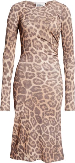 Stella McCartney Leopard Print Long Sleeve Mesh Dress
