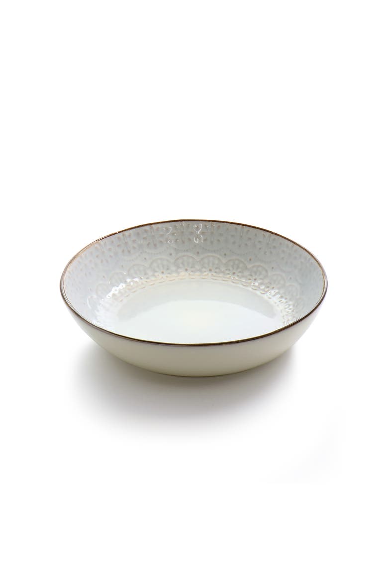 Countess 16 Piece Embossed Double Bowl Stoneware Dinnerware Set, Alternate, color, White