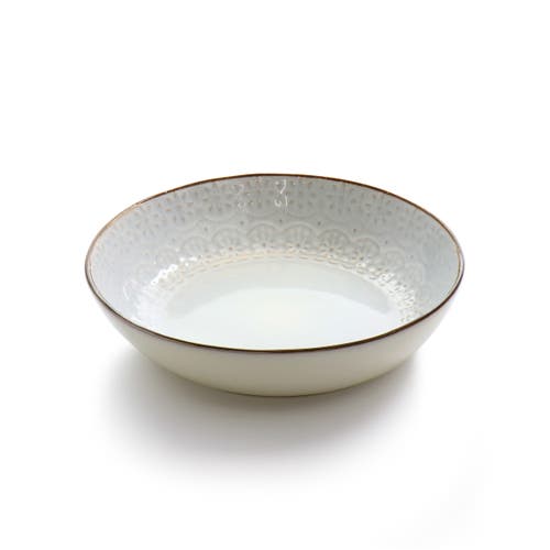 Elama Countess 16 Piece Embossed Double Bowl Stoneware Dinnerware Set In White