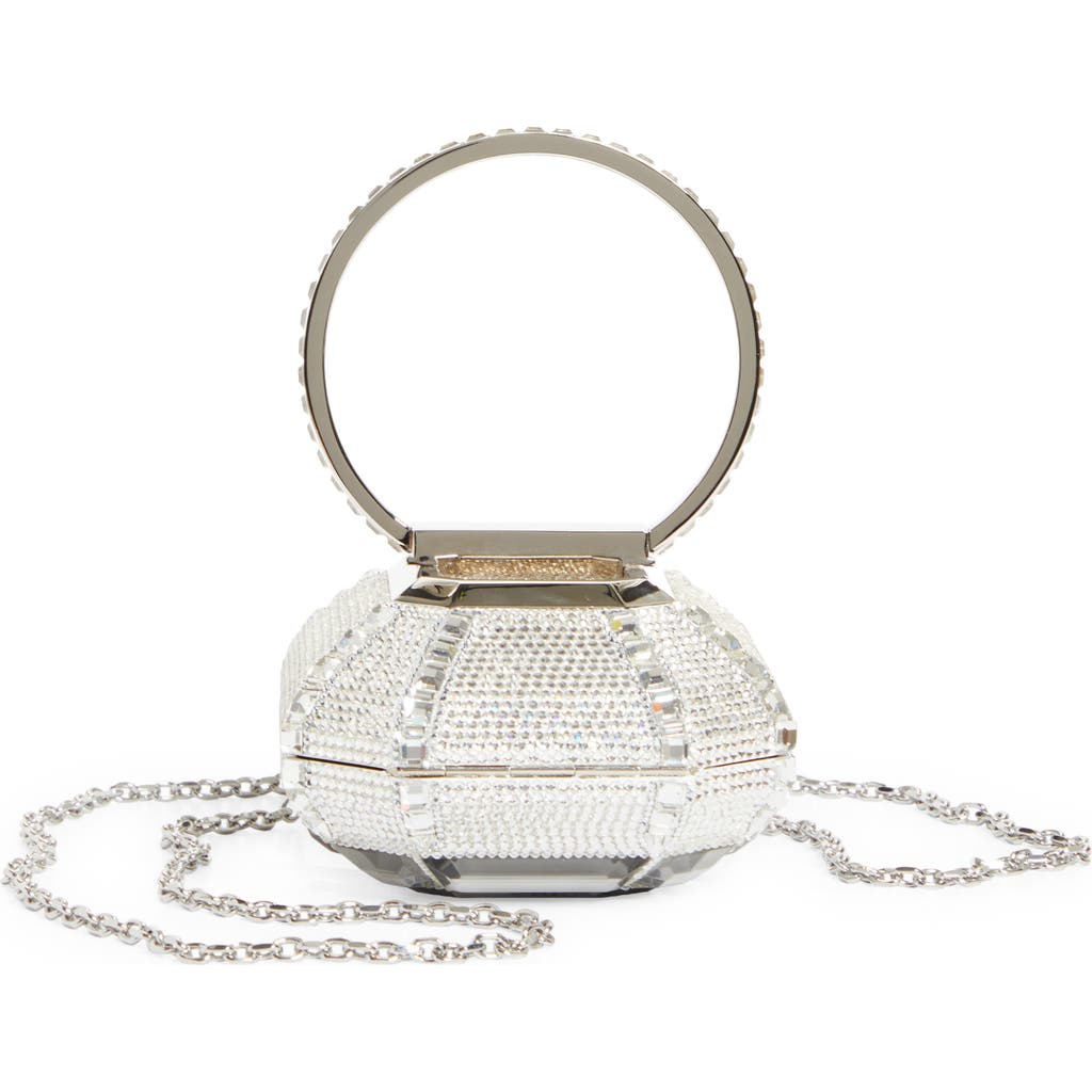 Judith Leiber Couture Emerald Cut Ring Minaudière In Silver Rhinestone Multi