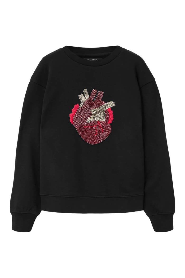 Andrea Pippa Embellished Beaded Heart Sweatshirt, Alternate, color, BLACK