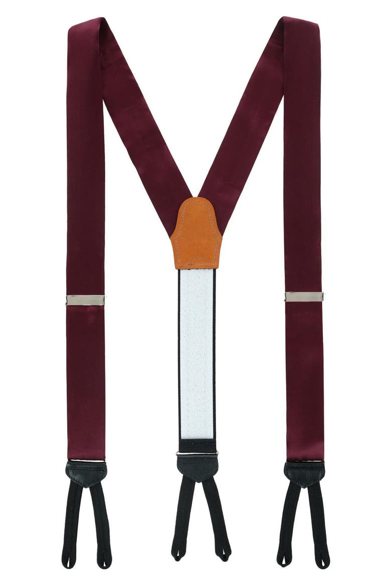 Sutton Solid Silk Suspenders, Main, color, BURGUNDY