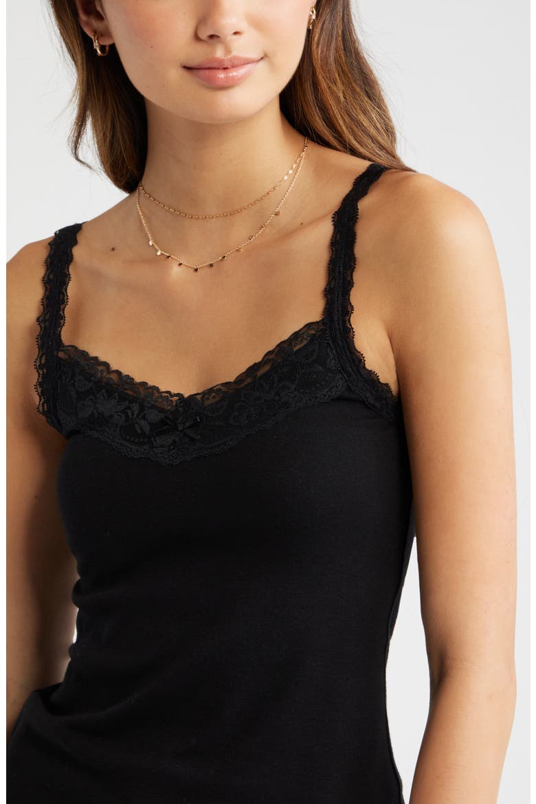 Lace Trim Camisole, Alternate, color, BLACK