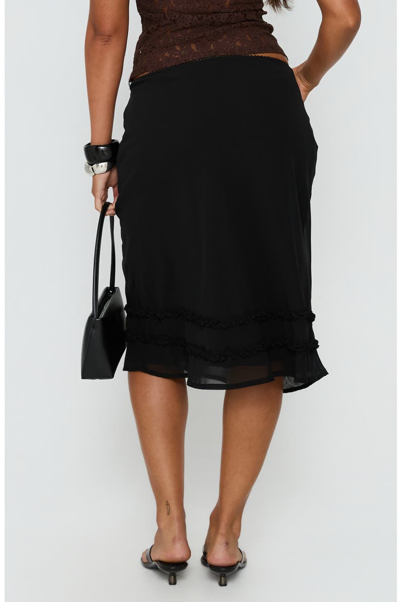 Clarabella Frill Midi Skirt, Alternate, color, BLACK