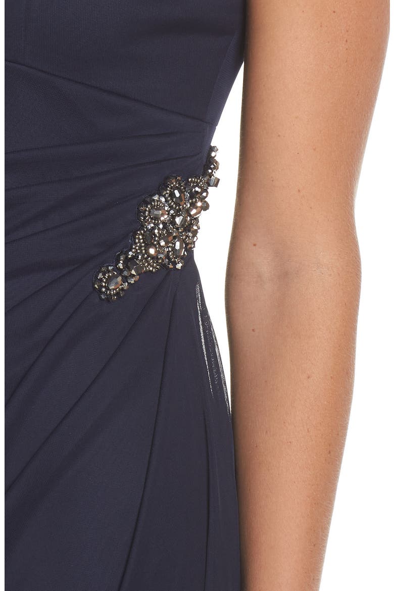 Embellished Cold Shoulder Column Evening Gown, Alternate, color, NAVY