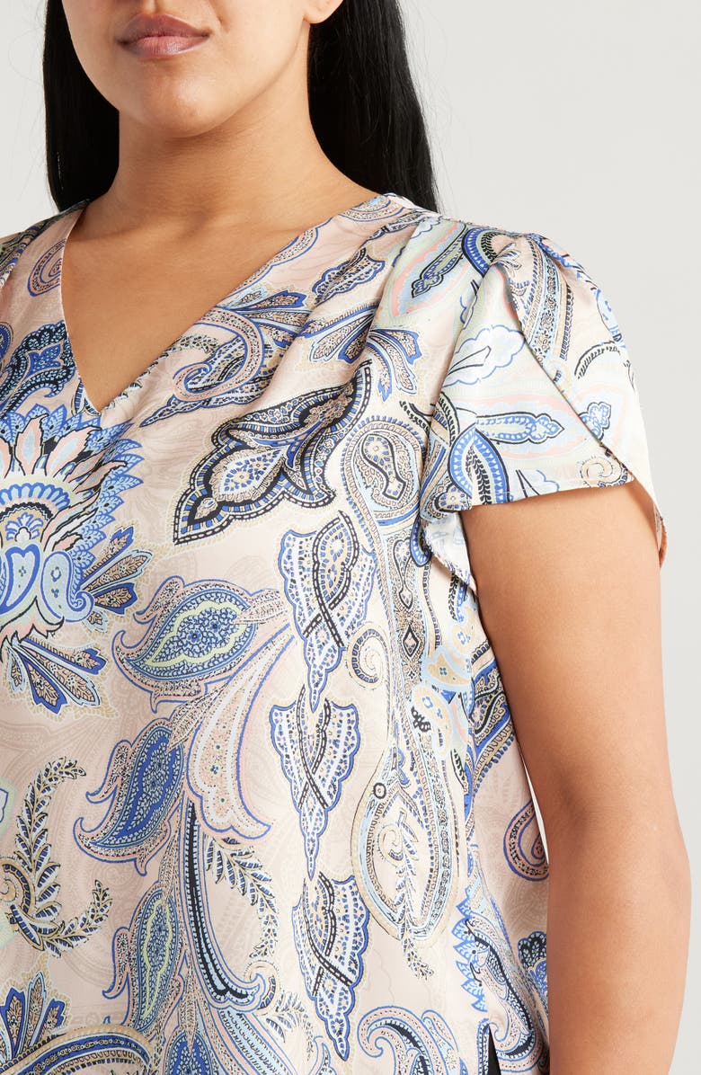 Tahari ASL Print Tulip Sleeve Top, Alternate, color, Sand Paisley