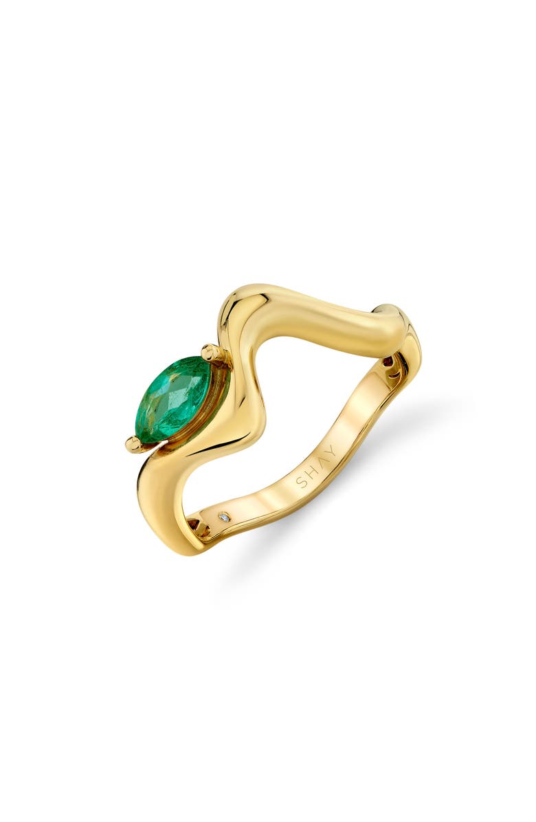 SHAY Emerald Marquise Wave Ring, Main, color, Gold/ Emerald