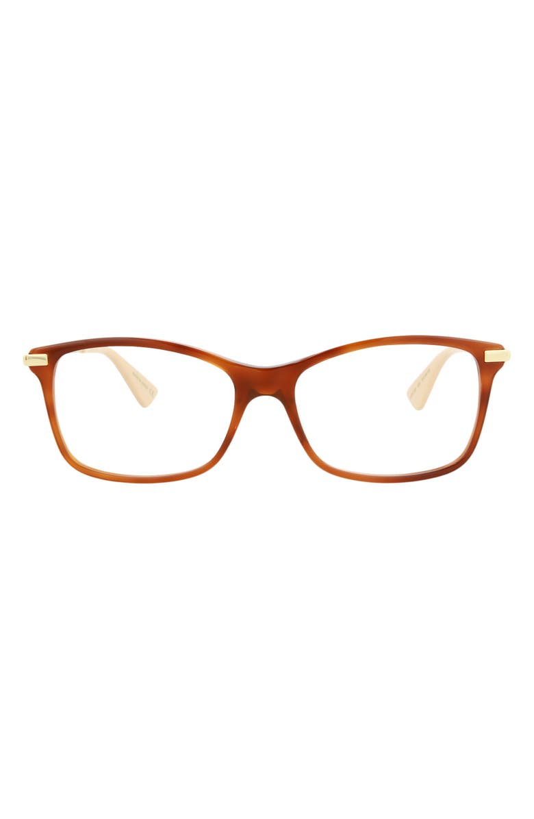 Gucci Novelty 54mm Rectangular Optical Glasses, Main, color, Havana Gold Transparent