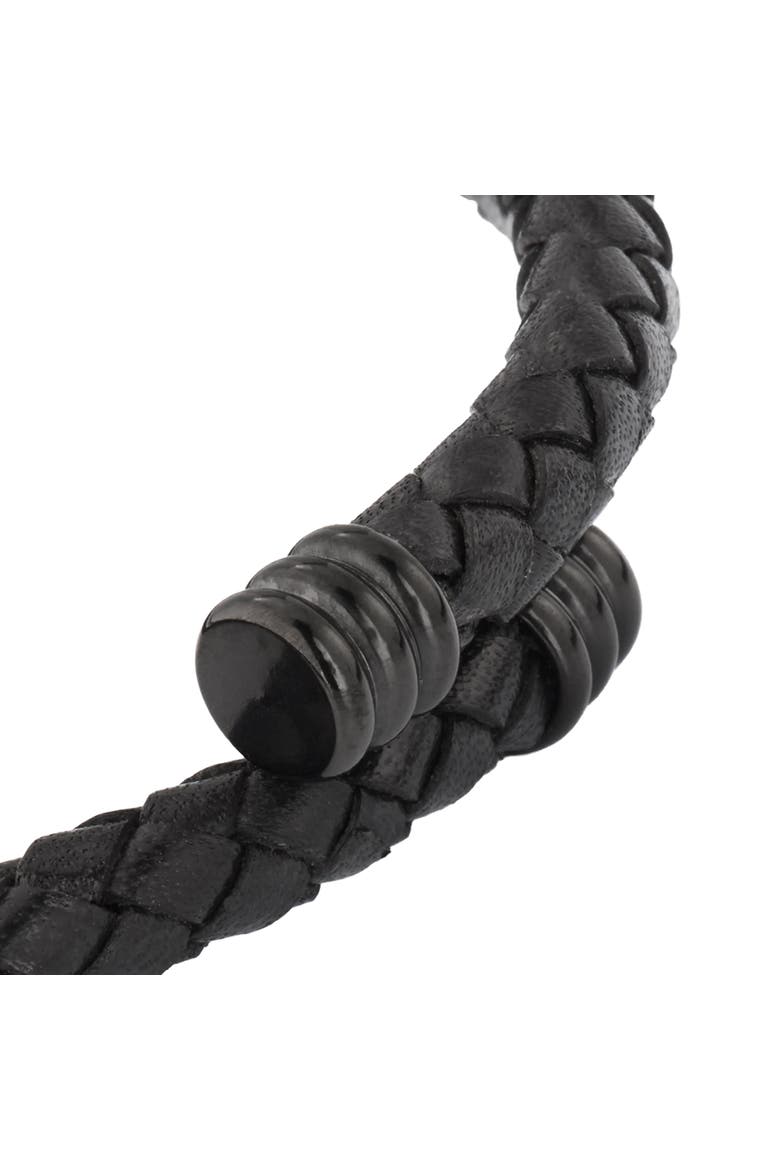 Flexible Braided Leather Bracelet With Stainless Steel End Caps, Alternate, color, BLACK