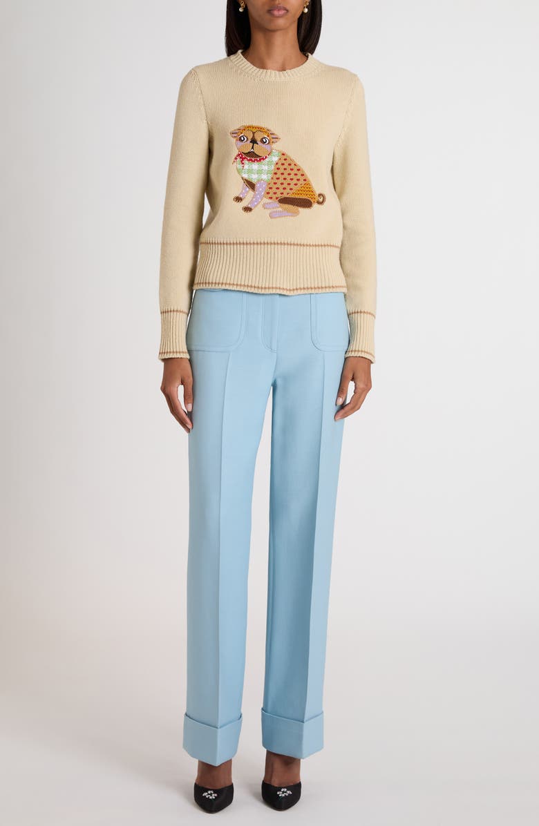 Valentino Garavani Le Chien de la Maison Embroidered Virgin Wool Sweater, Alternate, color, Beige Multi