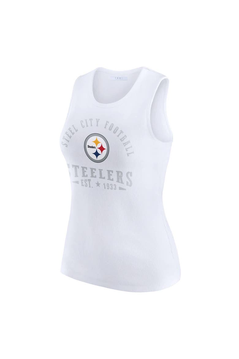 Women's WEAR by Erin Andrews  White Pittsburgh Steelers Ribbed Graphic Tank Top, Alternate, color, White