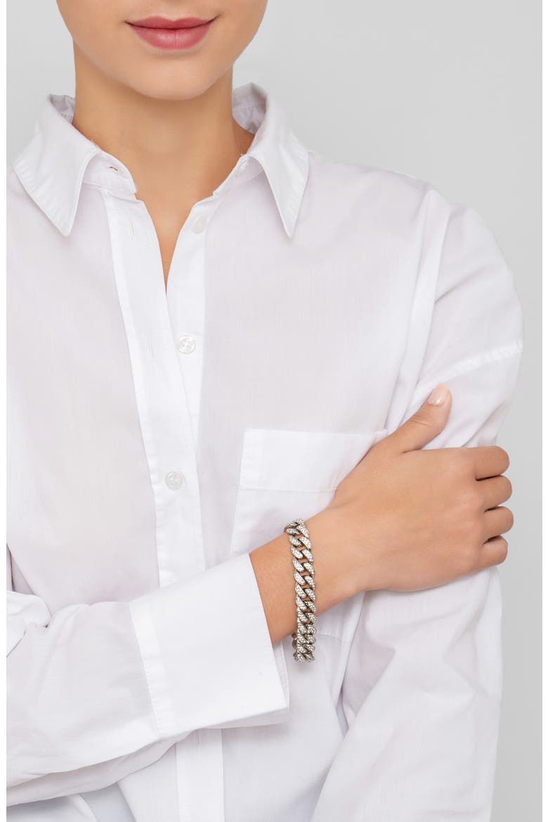 Pavé CZ Curb Chain Bracelet, Alternate, color, SILVER