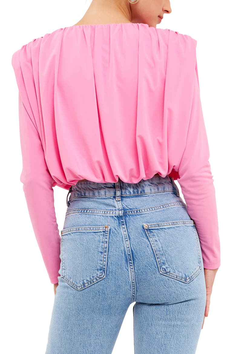 Shoulder Pad Pleat Crop Blouse, Alternate, color, PINK