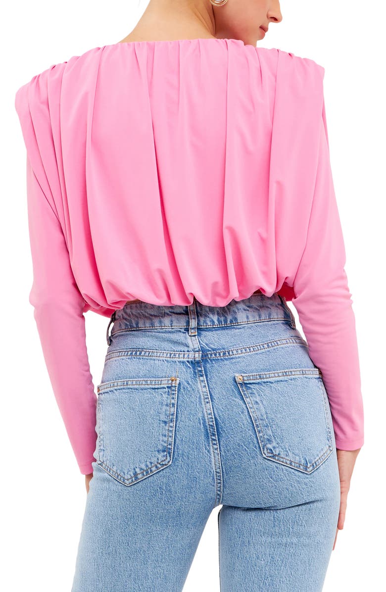 Grey Lab Shoulder Pad Pleat Crop Blouse, Alternate, color, Pink