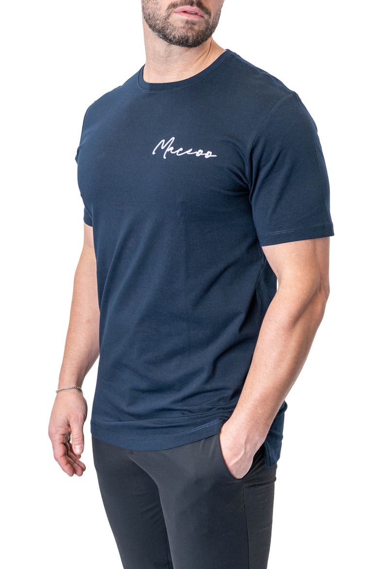 Siganture Nayblue Logo Embroidered Stretch Cotton T-Shirt, Alternate, color, BLUE