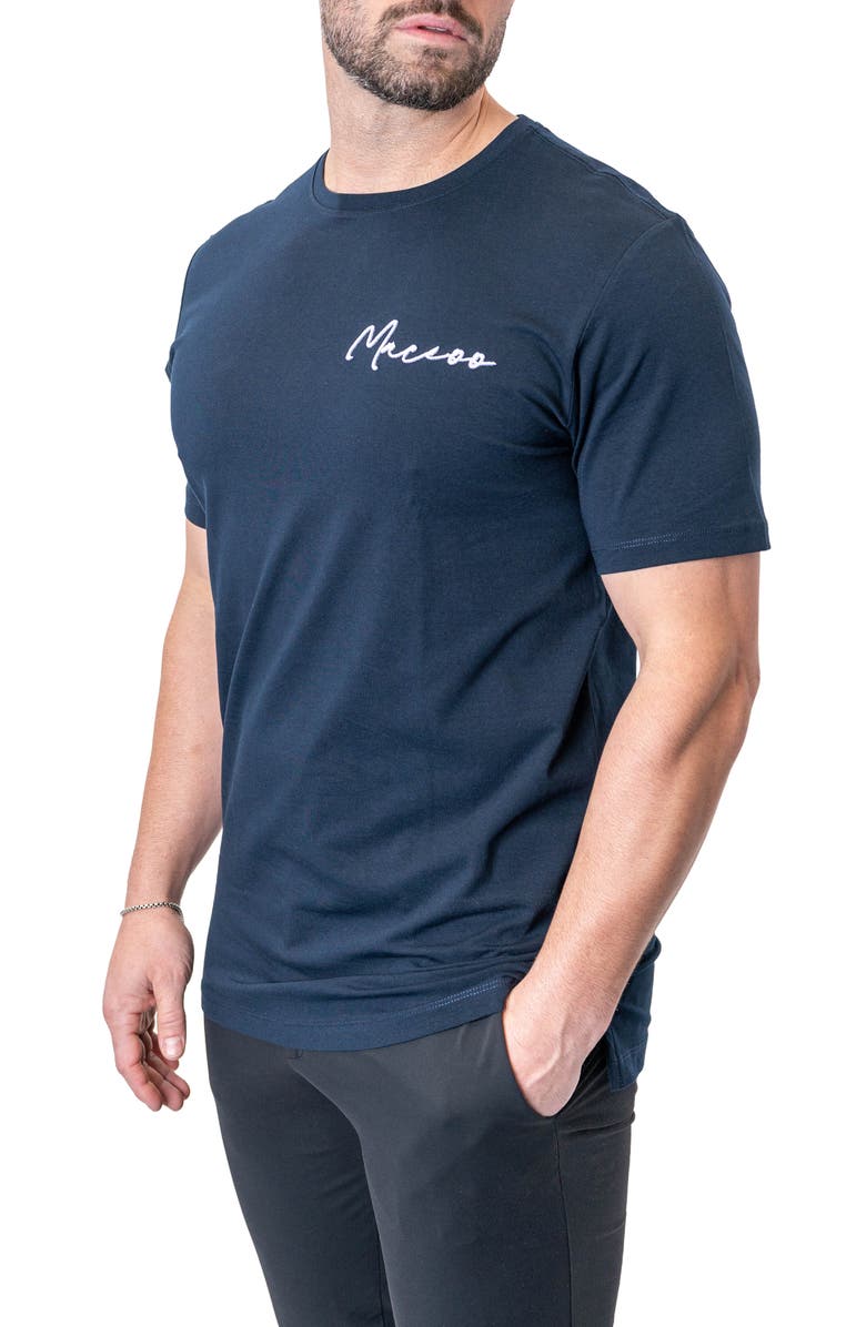 Maceoo Siganture Nayblue Logo Embroidered Stretch Cotton T-Shirt, Alternate, color, Blue