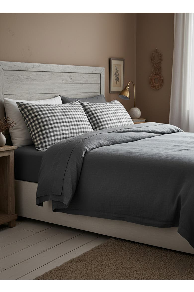 Gingham Linen Dutch Euro Pillow Cover Only, Alternate, color, Antique Grey