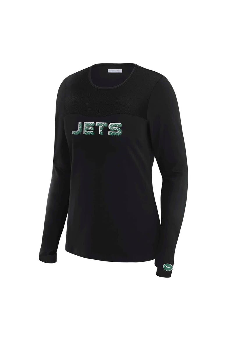 Women's WEAR by Erin Andrews x Gracie Hunt Black New York Jets Mesh Panel Long Sleeve T-Shirt, Alternate, color, Black