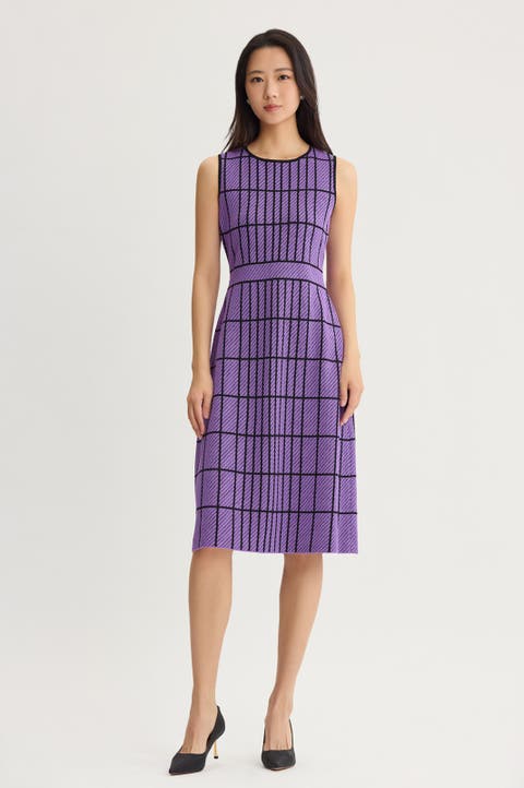 A-Line Grid Knit Midi Dress