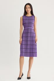 Ming Wang A-Line Grid Knit Midi Dress