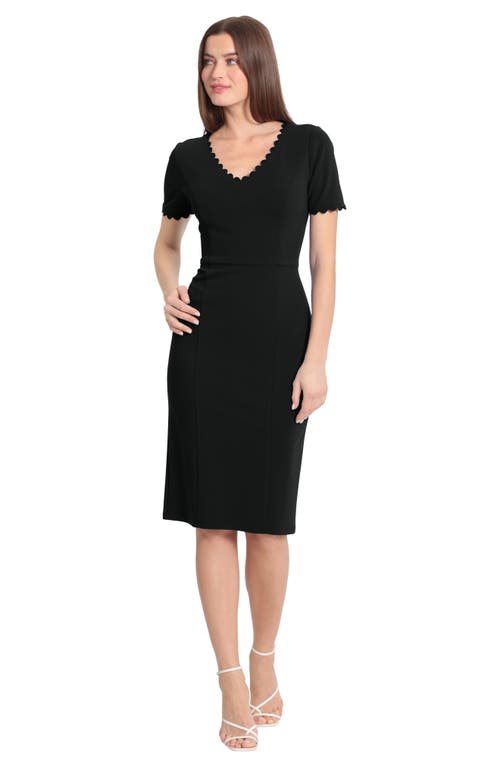Maggy London Short Sleeve Midi Sheath Dress In Black