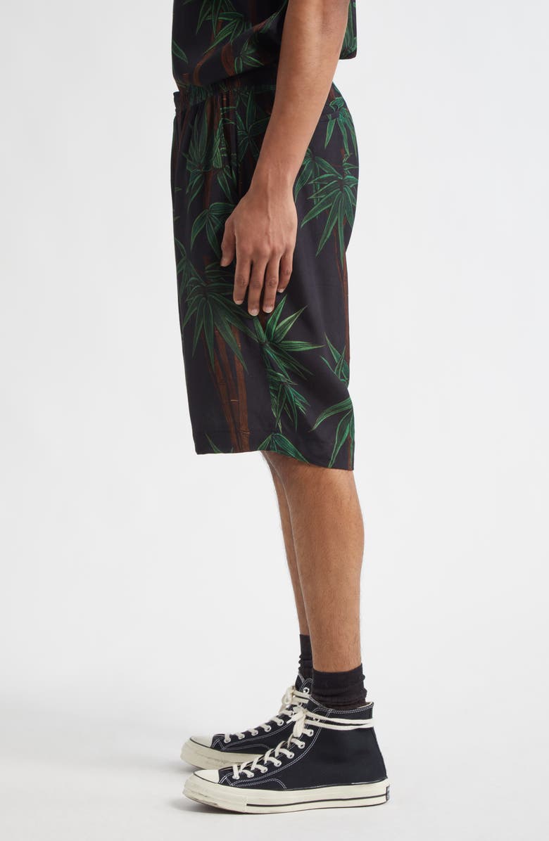 ENDLESS JOY Palm Print Crepe Shorts, Alternate, color, Black