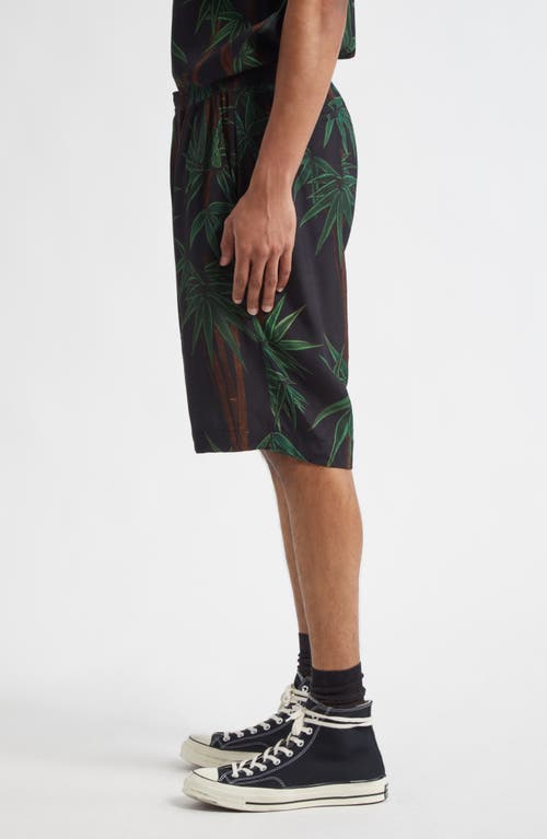 Endless Joy Palm Print Crepe Shorts In Black