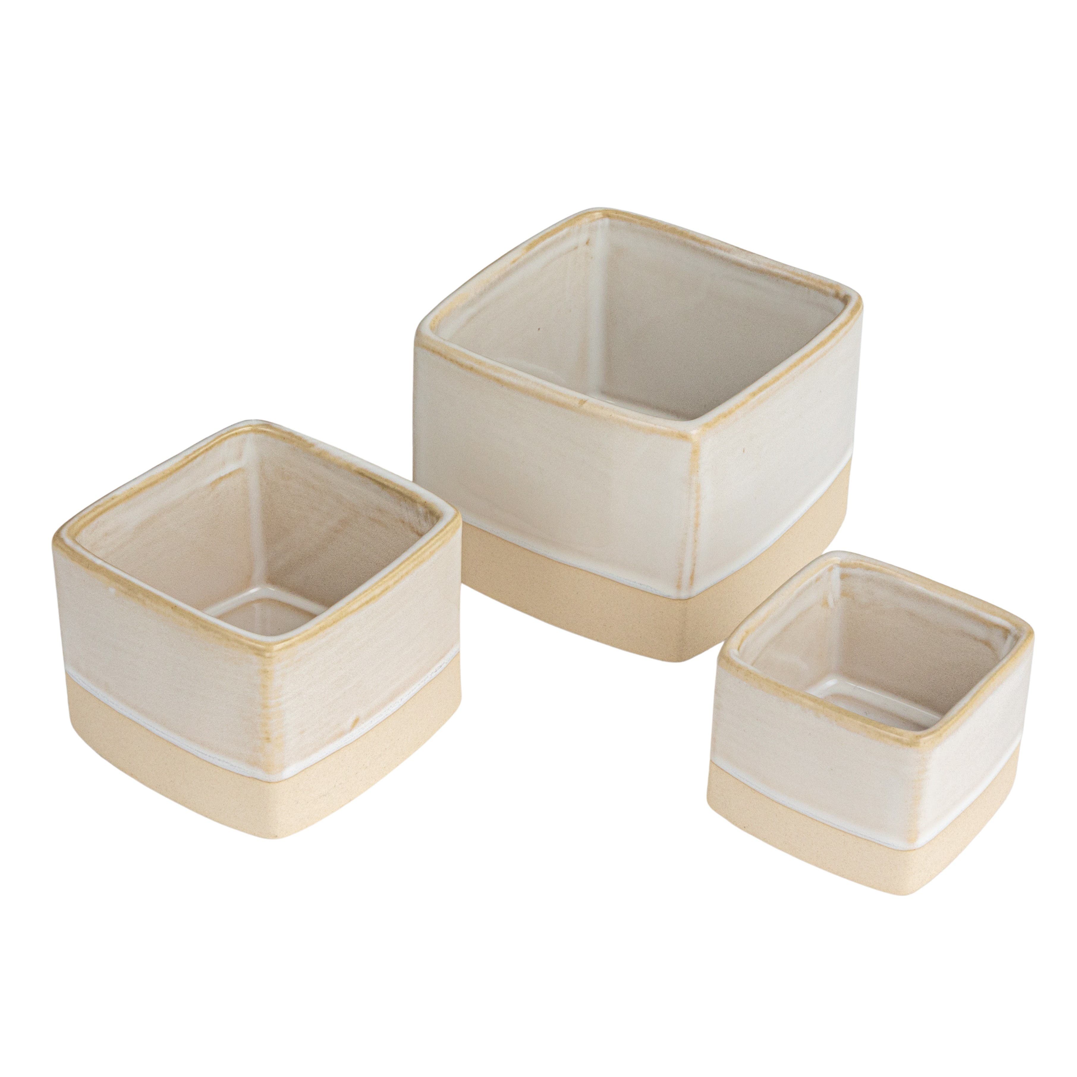 Storied Home Ceramic Nesting Containers, Cream, Set Of 3 In Brown